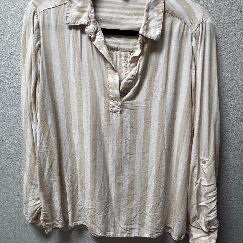 Jane and Delancey Cream and Tan Striped Long-Sleeve Blouse